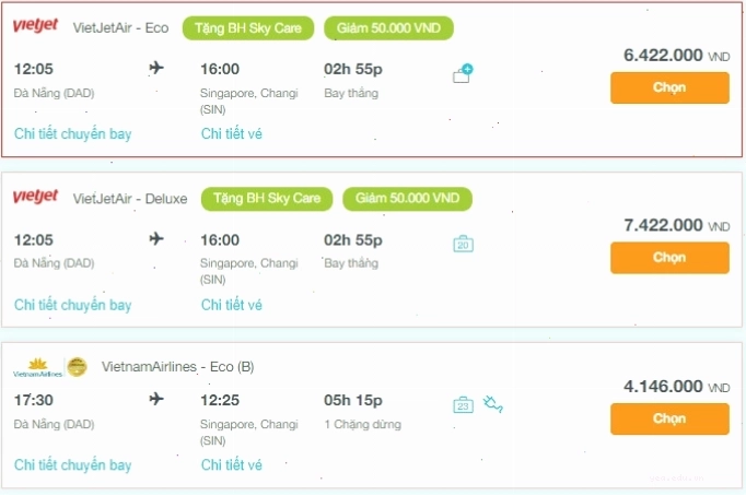 Vé máy bay khứ hồi chặng Đà Nẵng đi Singapore