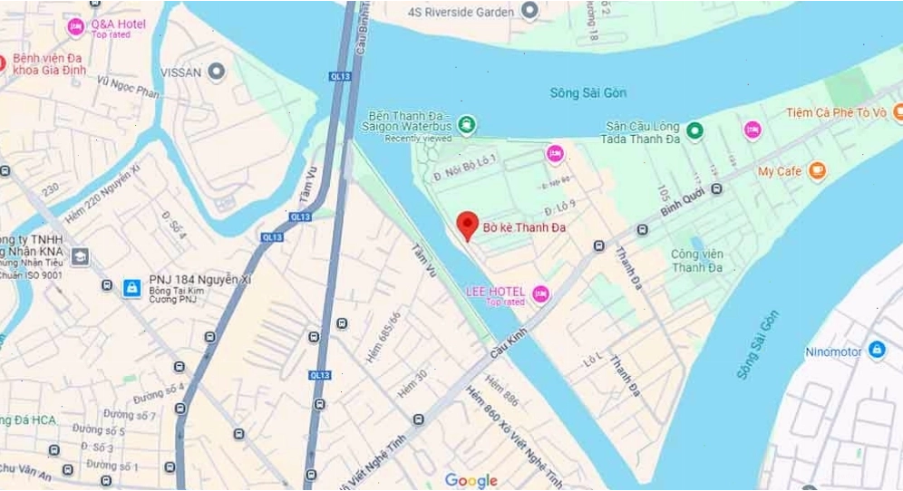 Vị trí bờ kè Thanh Đa trên bản đồ Google Maps