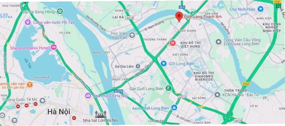 Vị trí địa lý của đình làng Thanh Am trong khu vực Long Biên