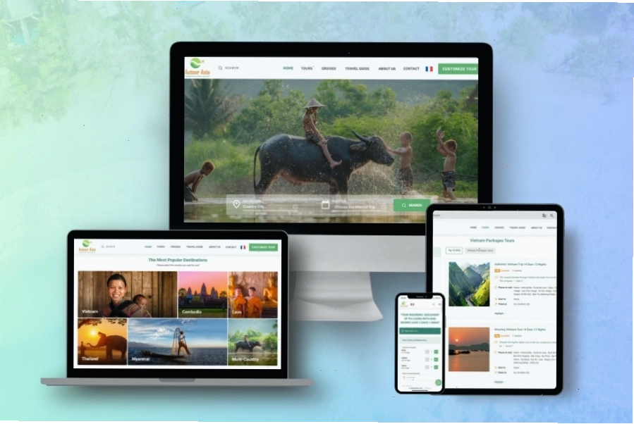 Website Autour Asia với giao diện thân thiện và tính năng hỗ trợ khách hàng quốc tế