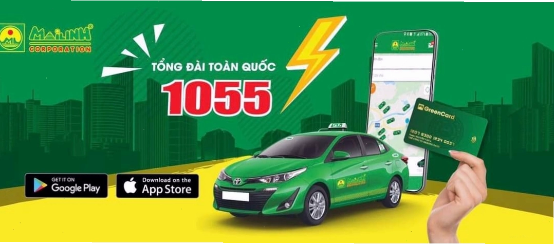 Xe taxi Mai Linh màu xanh lá đặc trưng tại một điểm đỗ
